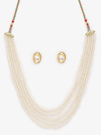 Women's White Gold-Toned Plated Kundan Layered Necklace Set - Ruby Raang | Grocsy
