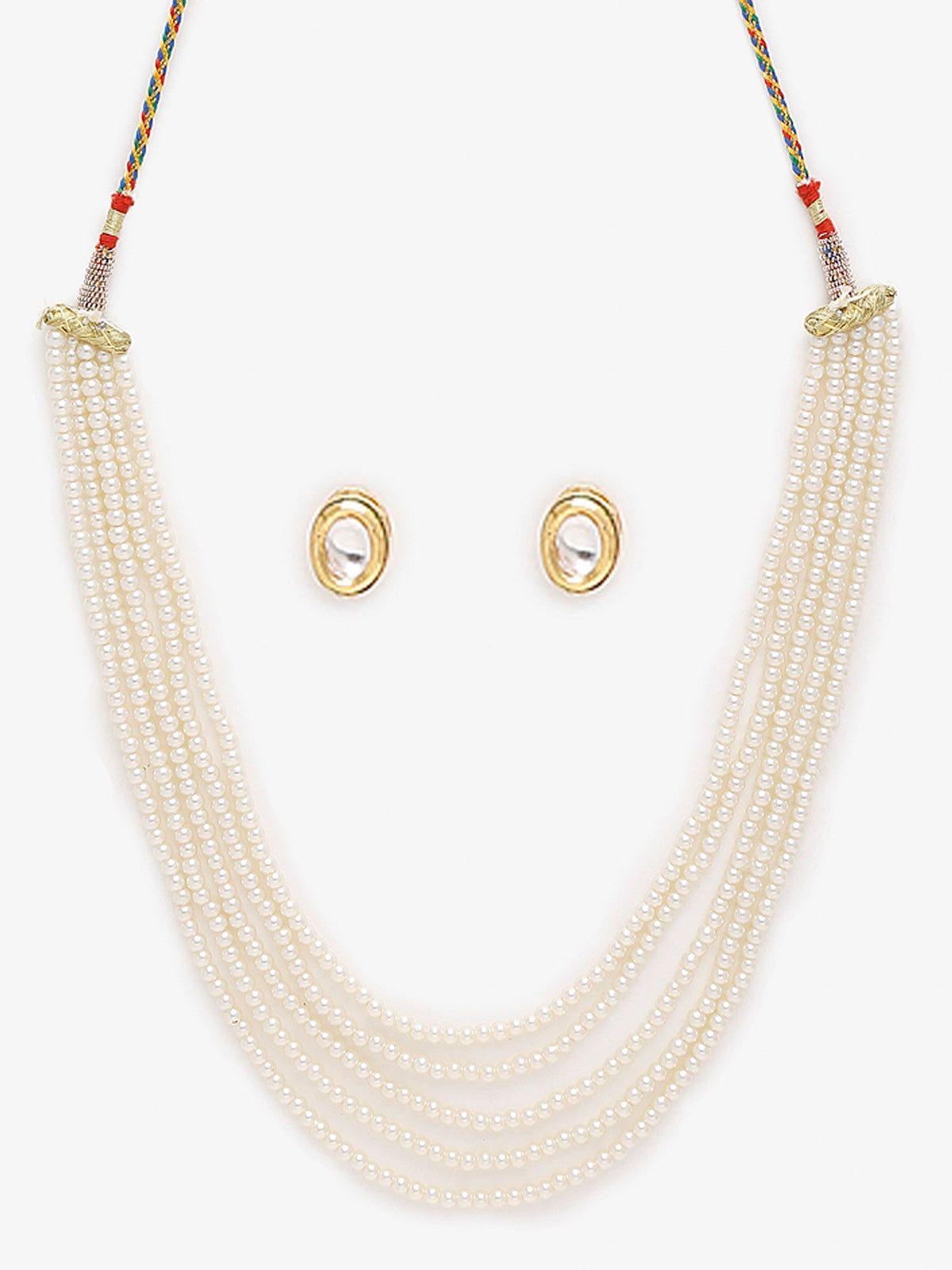 Women's White Gold-Toned Plated Kundan Layered Necklace Set - Ruby Raang | Grocsy