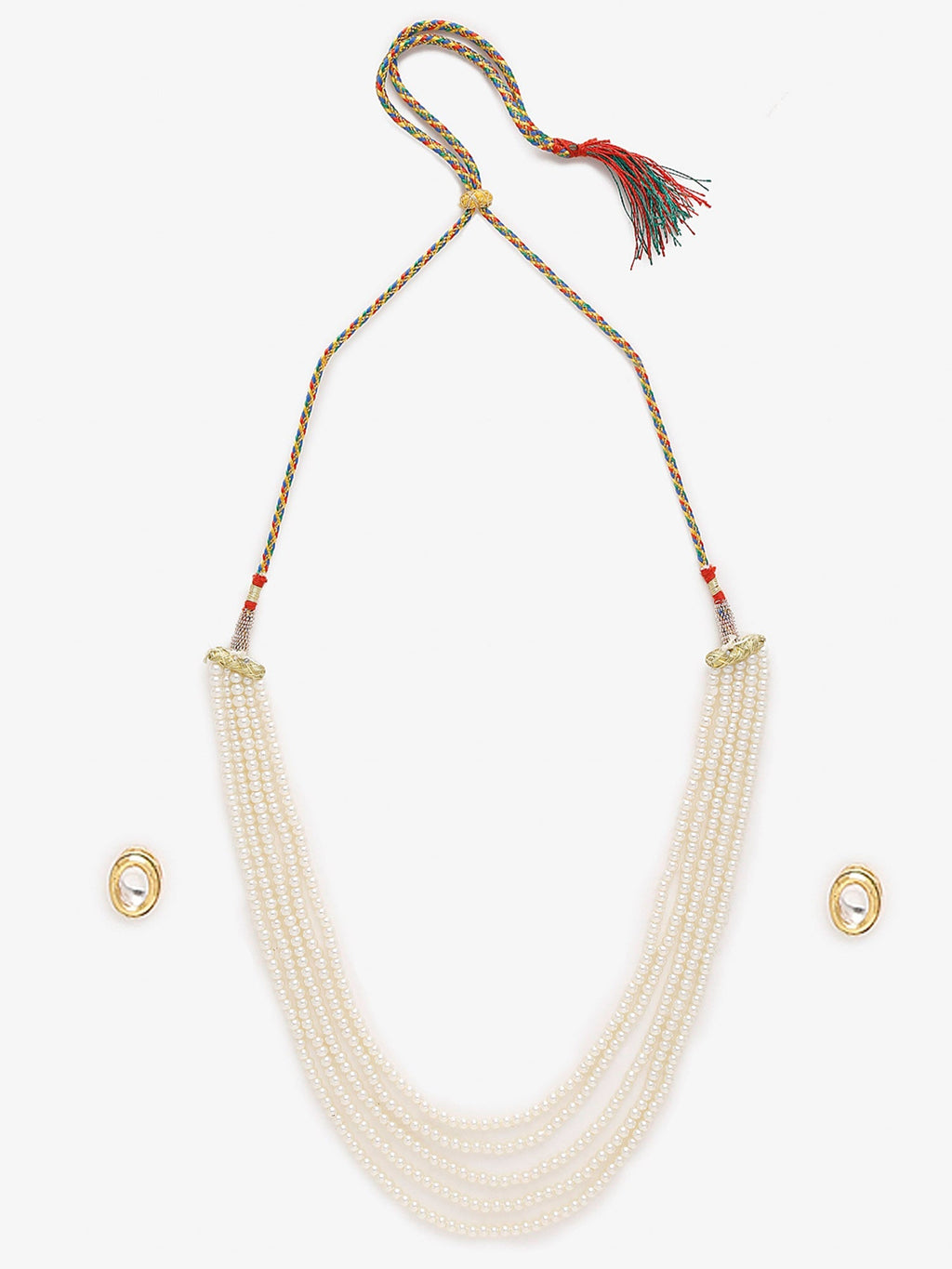 Women's White Gold-Toned Plated Kundan Layered Necklace Set - Ruby Raang | Grocsy