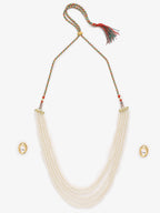 Women's White Gold-Toned Plated Kundan Layered Necklace Set - Ruby Raang | Grocsy