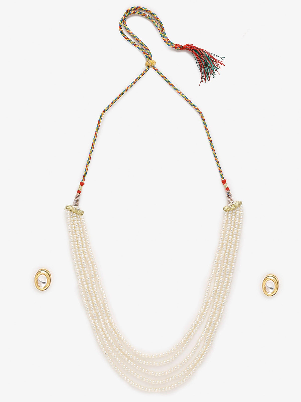 Women's White Gold-Toned Plated Kundan Layered Necklace Set - Ruby Raang | Grocsy