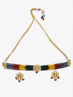 Multicoloured Kundan-Studded Beaded Choker Jewellery Set - Ruby Raang | Grocsy