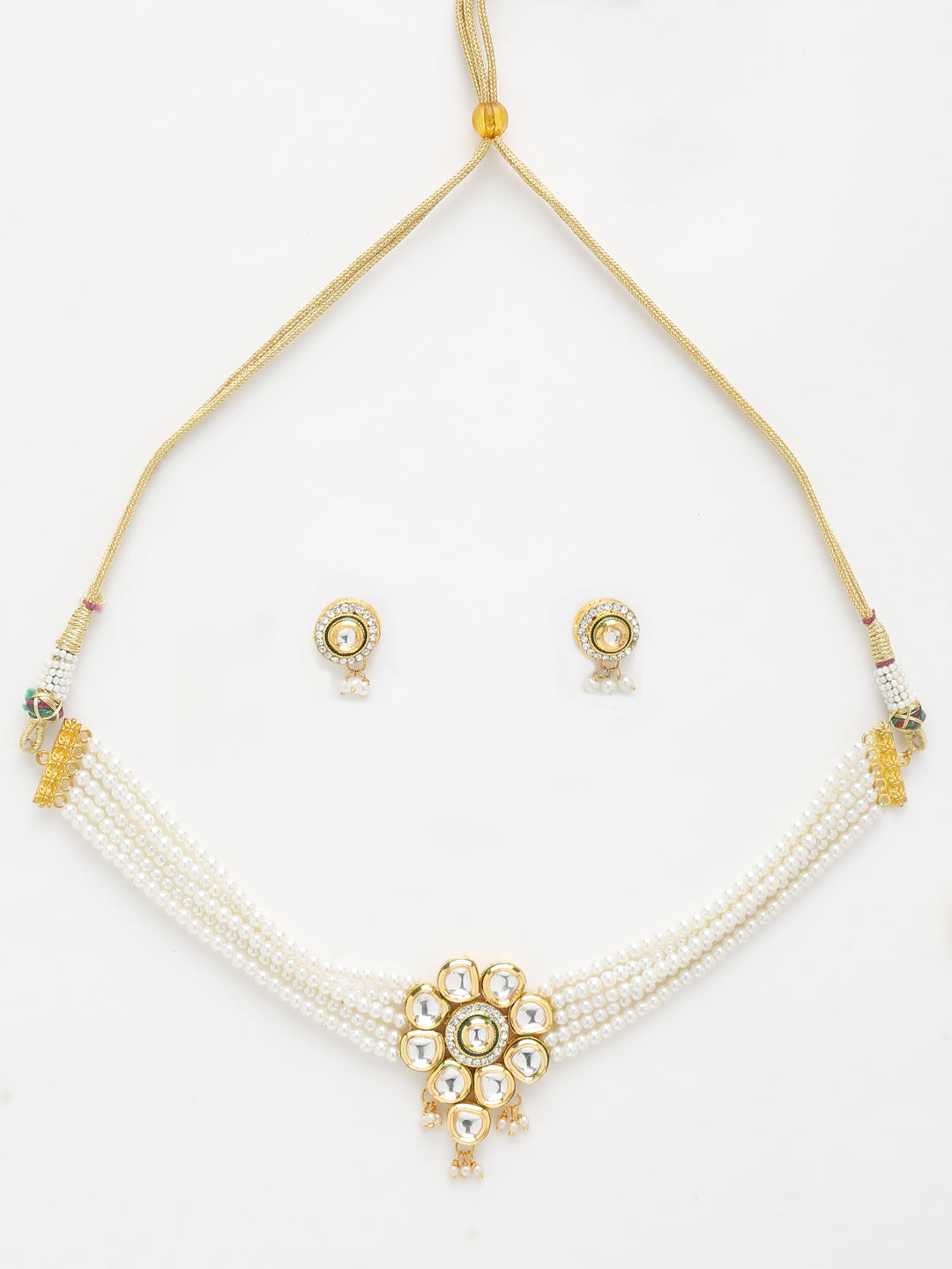 Kundan Choker With Pearls, Earrings - Ruby Raang | Grocsy