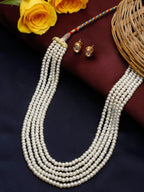 Women's White Gold-Toned Plated Kundan Layered Necklace Set - Ruby Raang | Grocsy