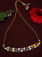 Multioloured Kundan Studded Choker Jewellery Set - Ruby Raang | Grocsy