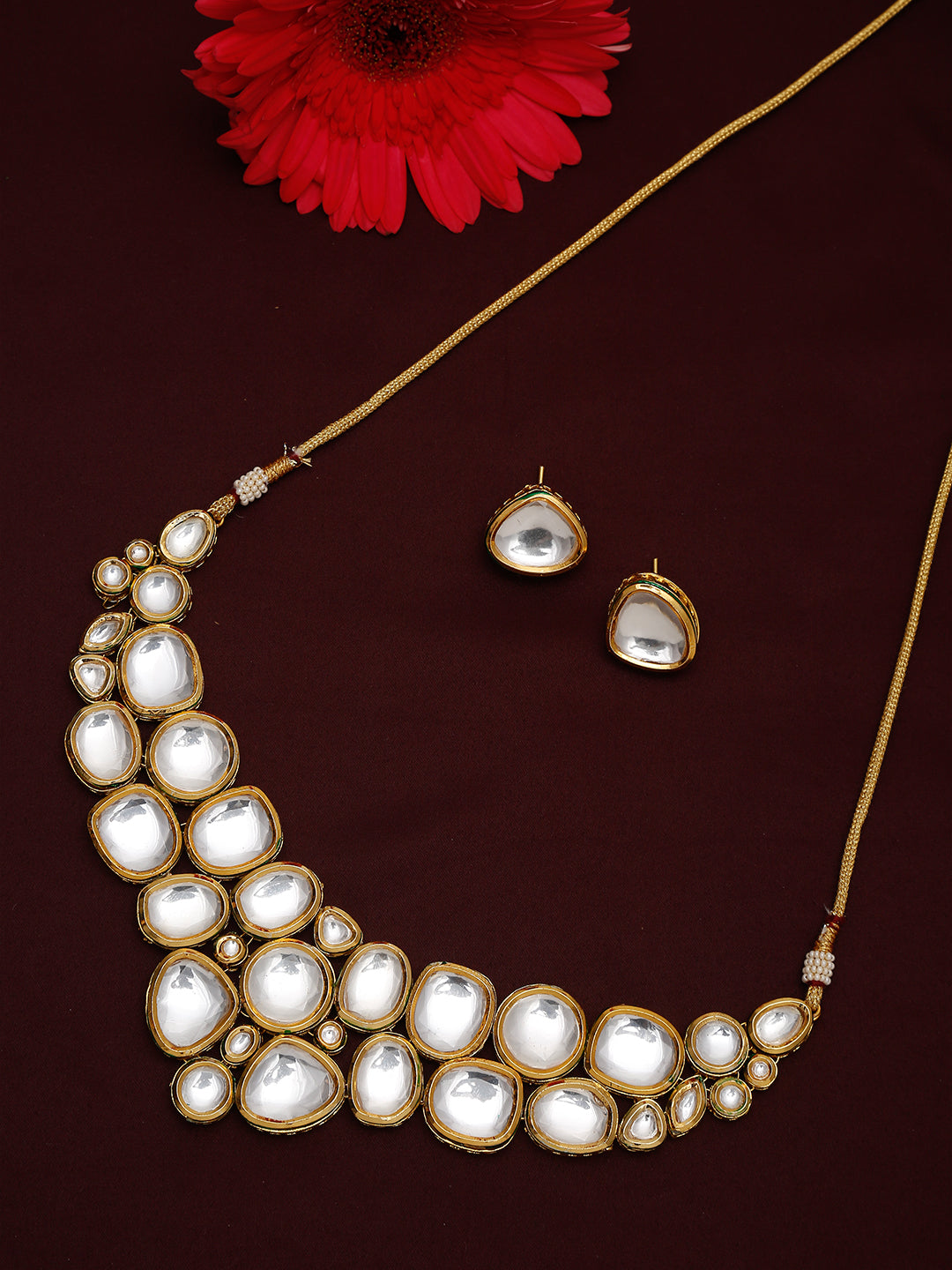 Gold Kundan Choker With Studs - Ruby Raang | Grocsy