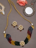 Multicoloured Kundan-Studded Beaded Choker Jewellery Set - Ruby Raang | Grocsy