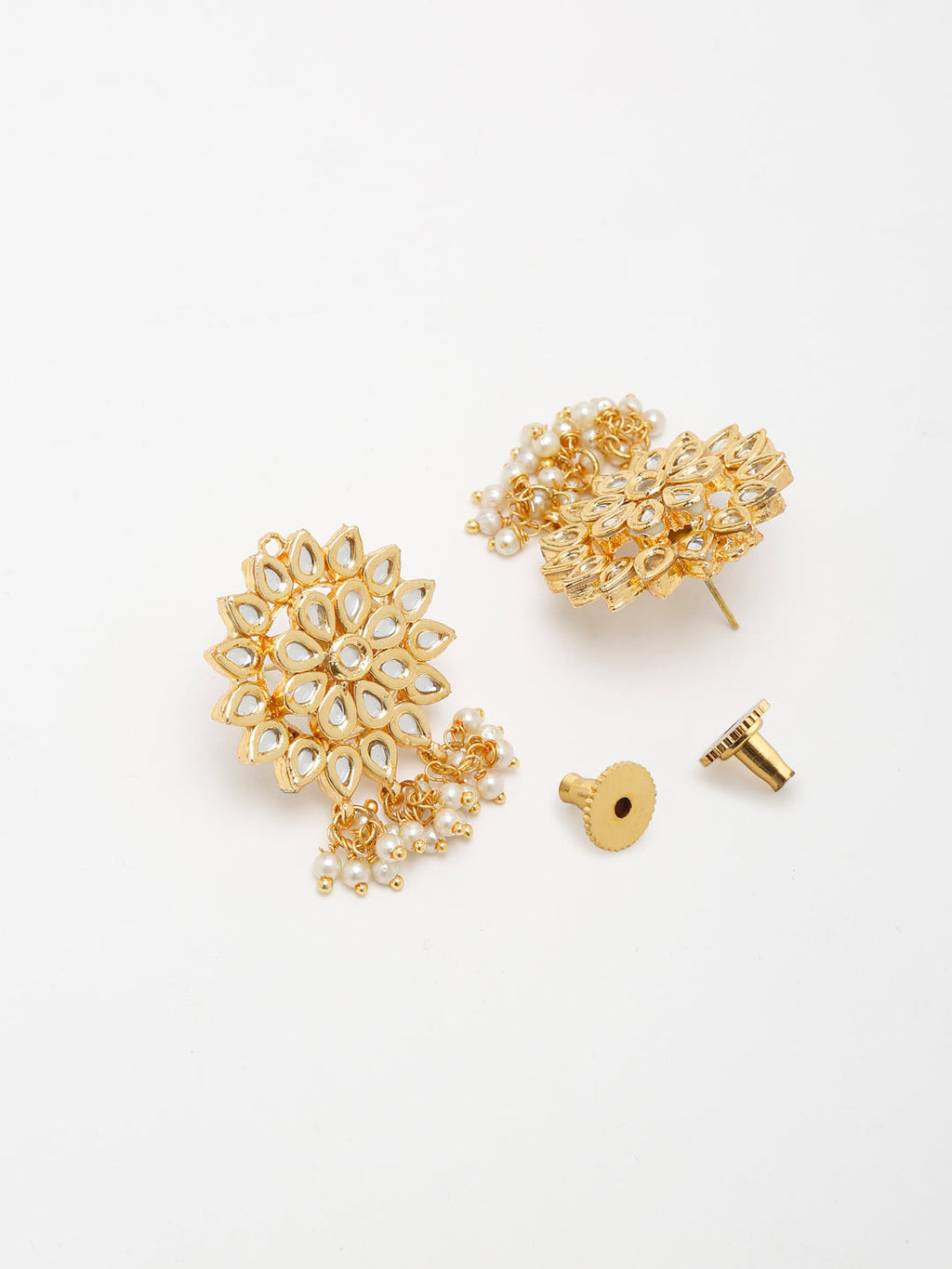 Gold-Polished Kundan Earrings - Ruby Raang | Grocsy