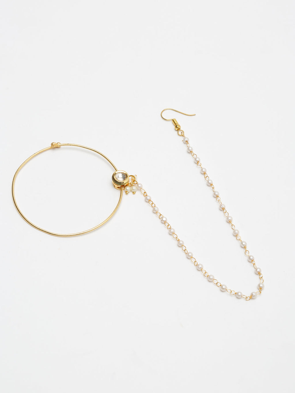 Gold-Polished Kundan Nose Ring - Ruby Raang | Grocsy