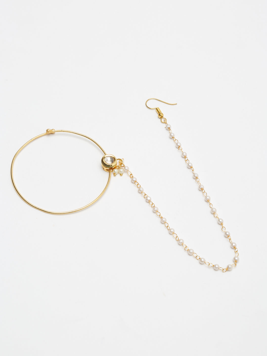 Gold-Polished Kundan Nose Ring - Ruby Raang | Grocsy