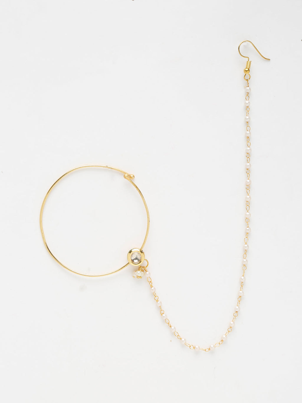 Gold-Polished Kundan Nose Ring - Ruby Raang | Grocsy