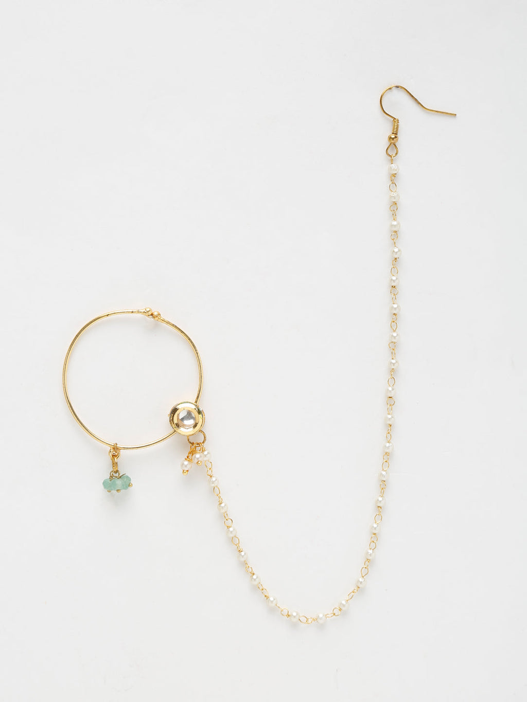 Gold-Polished Kundan Nose Ring - Ruby Raang | Grocsy