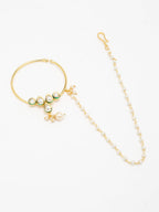 Gold-Polished Kundan Nose Ring - Ruby Raang | Grocsy