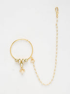 Gold-Polished Kundan Nose Ring - Ruby Raang | Grocsy