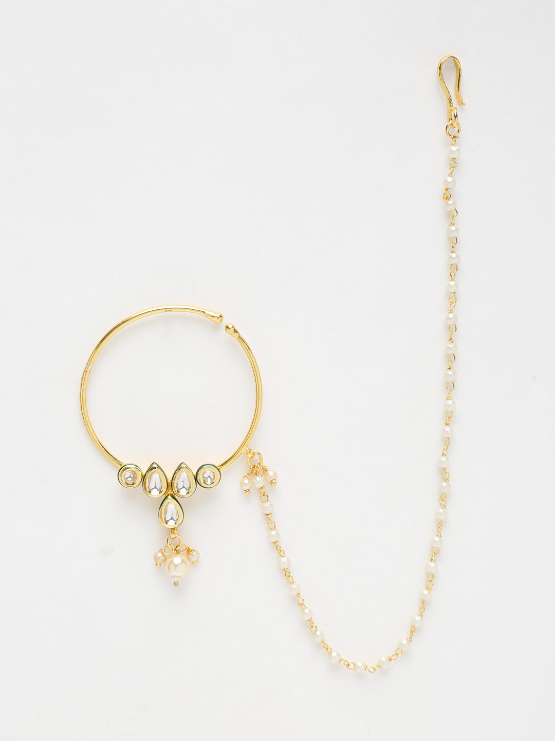 Gold-Polished Kundan Nose Ring - Ruby Raang | Grocsy