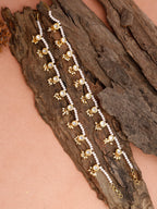 Gold-Polished White Handcrafted Kundan Set Of 2-Studded Beaded Anklets - Ruby Raang | Grocsy