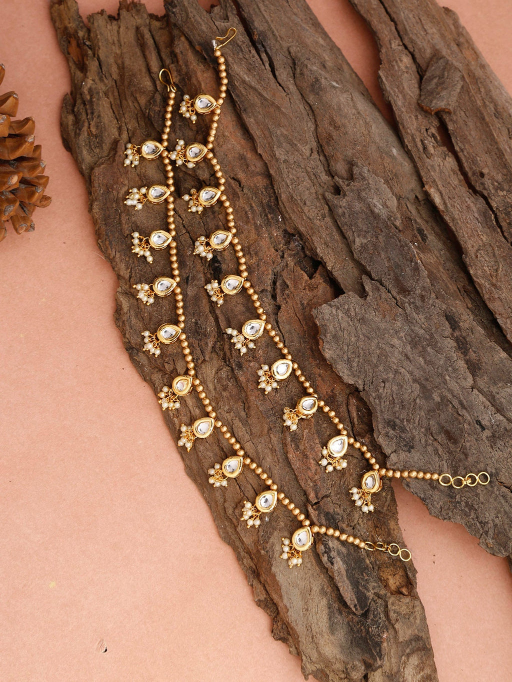 Gold-Polished White Kundan Set Of 2 Anklets - Ruby Raang | Grocsy