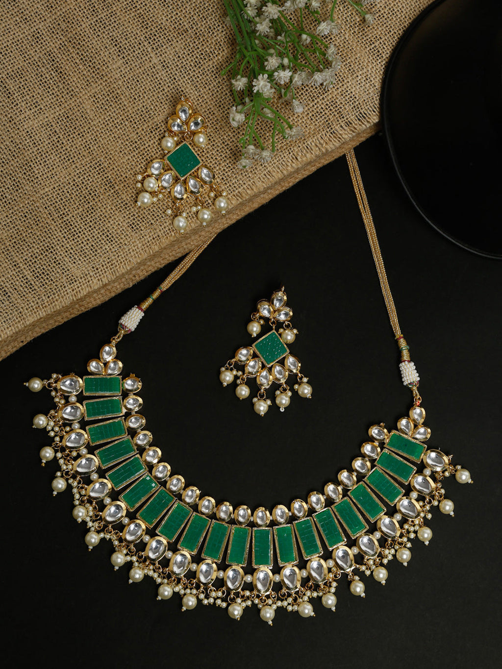 Kundan Neckpiece With Earrings - Ruby Raang | Grocsy