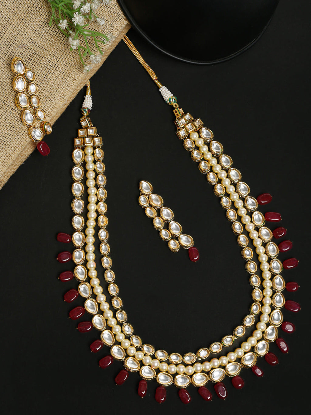 Kundan Neckpiece With Earrings - Ruby Raang | Grocsy
