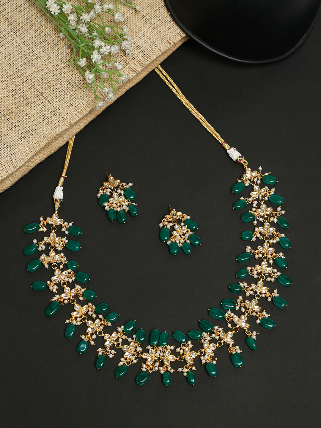 Kundan Neckpiece With Earrings - Ruby Raang | Grocsy