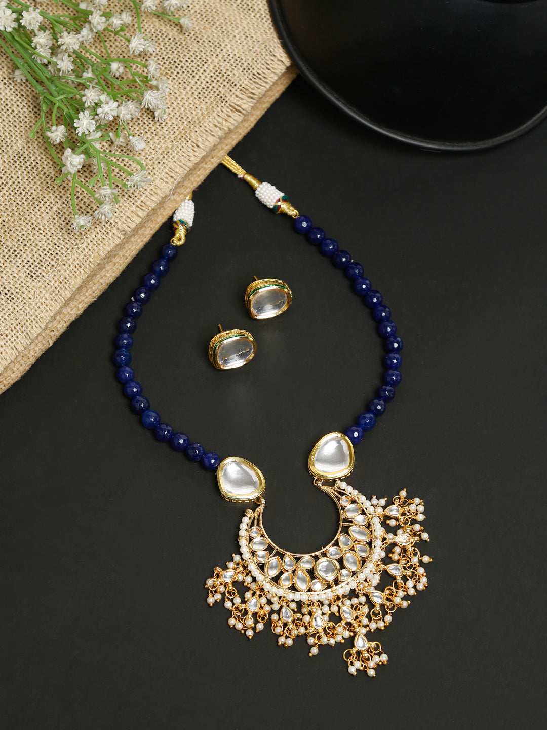 Stone Kundan Neckpiece With Studs - Ruby Raang | Grocsy