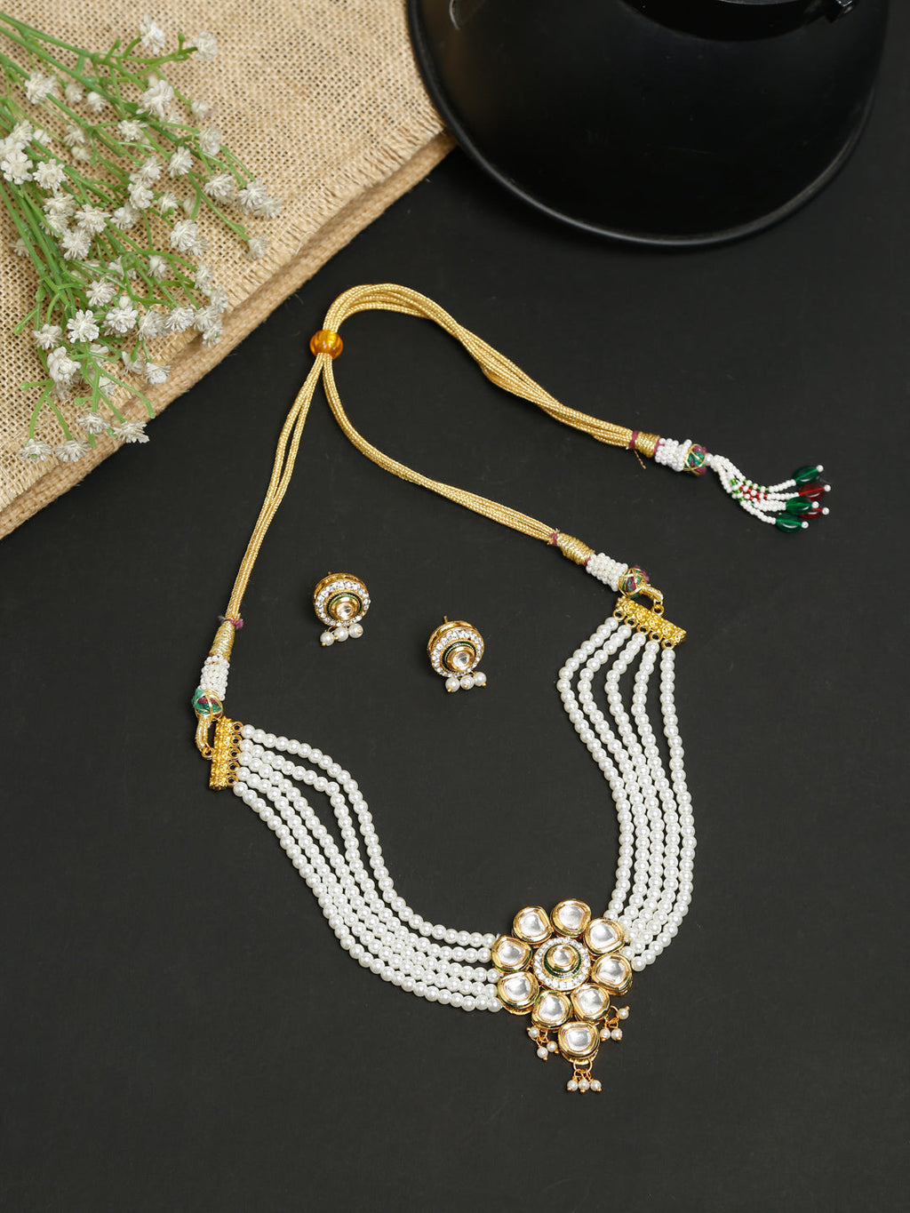 Kundan Choker With Pearls, Earrings - Ruby Raang | Grocsy