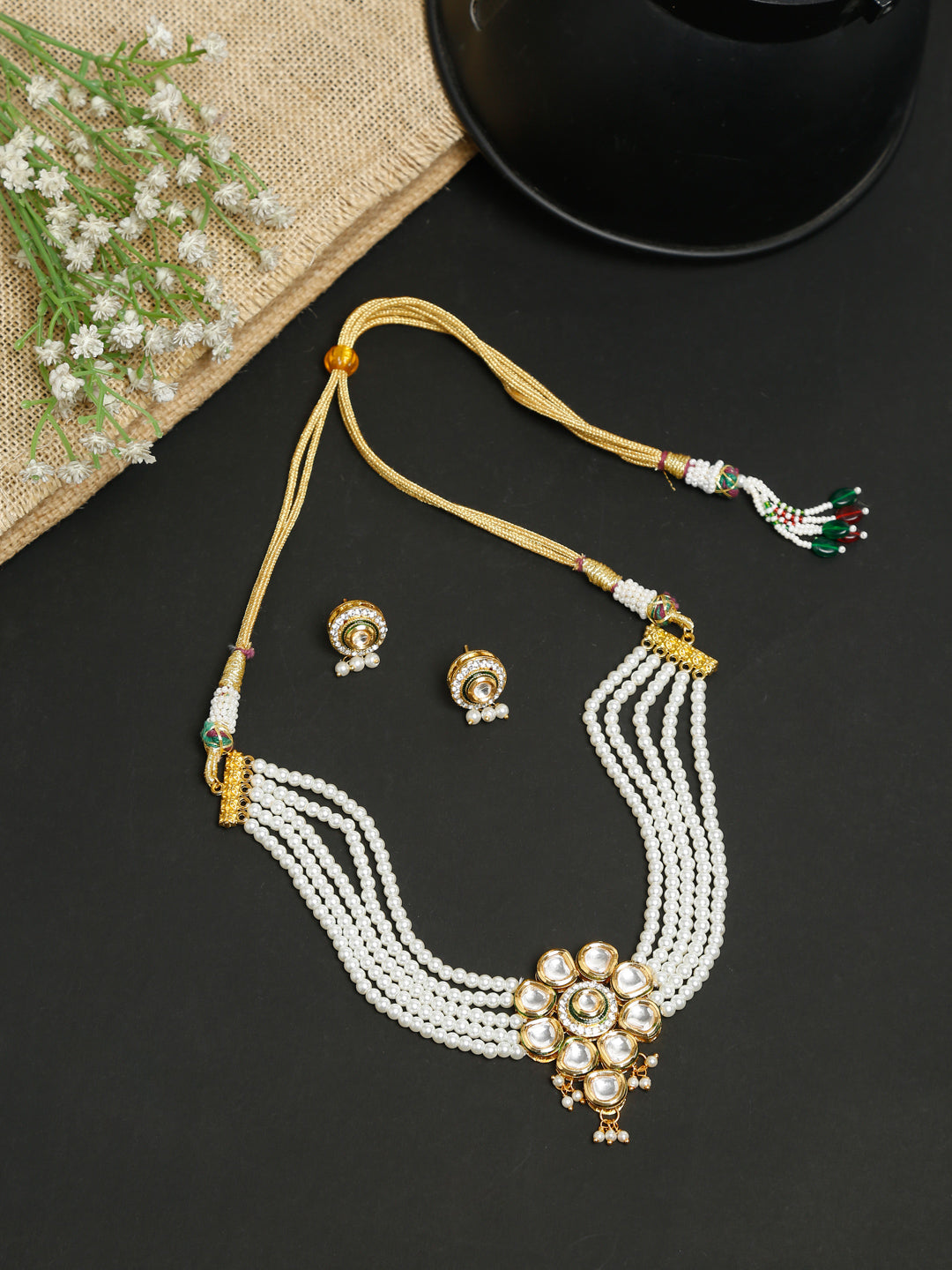 Kundan Choker With Pearls, Earrings - Ruby Raang | Grocsy