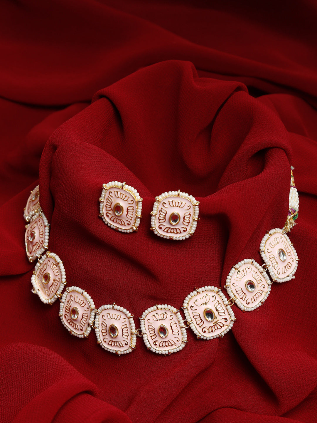 Kundan Choker With Pearls, Earrings & Maang Tikka - Ruby Raang | Grocsy
