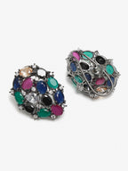 Multicoloured Rhodium-Plated Teardrop Shaped Drop Earrings - Ruby Raang | Grocsy