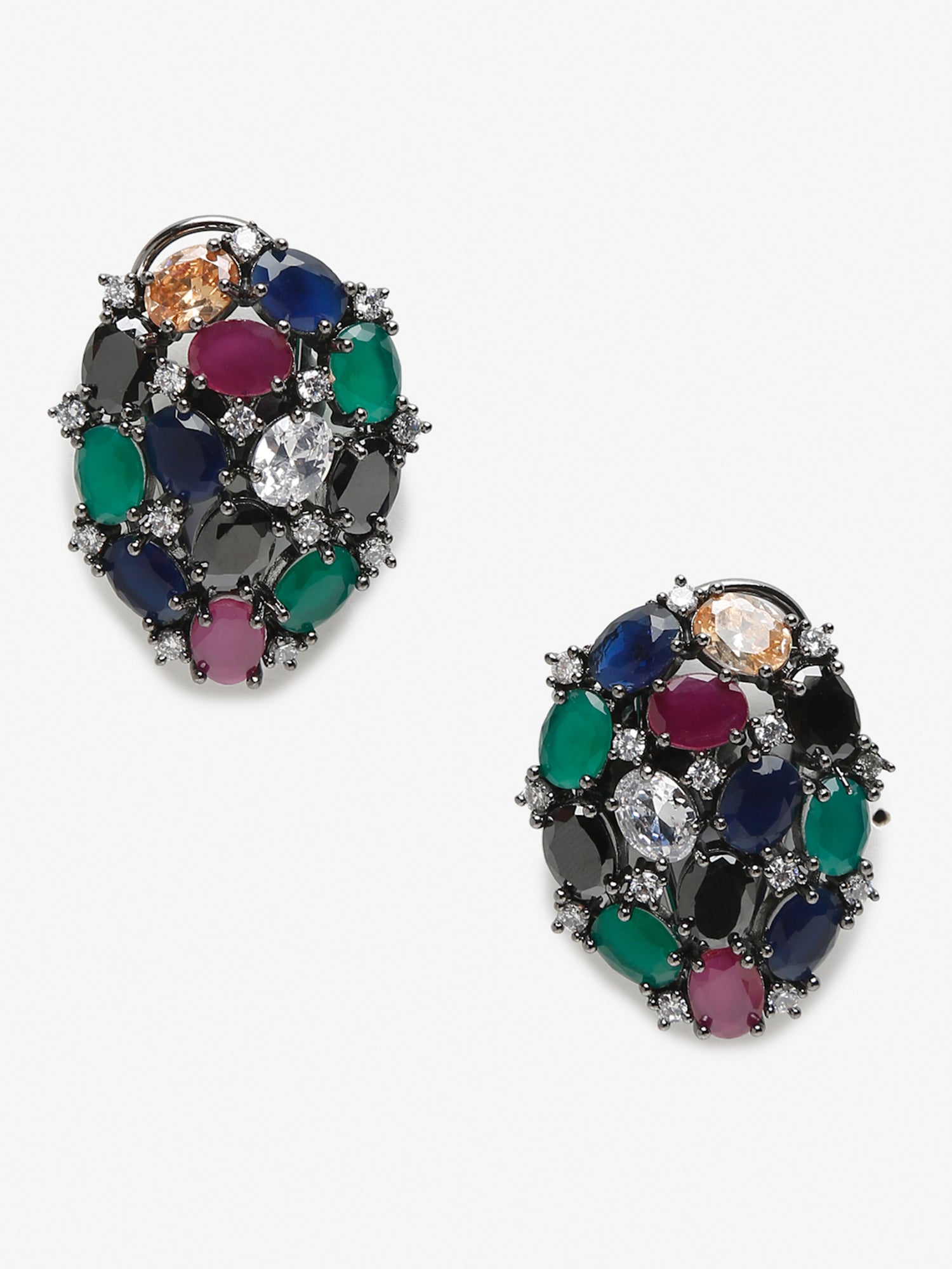 Multicoloured Rhodium-Plated Teardrop Shaped Drop Earrings - Ruby Raang | Grocsy