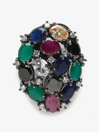Multicoloured Rhodium-Plated Teardrop Shaped Drop Earrings - Ruby Raang | Grocsy