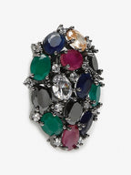 Multicoloured Rhodium-Plated Teardrop Shaped Drop Earrings - Ruby Raang | Grocsy