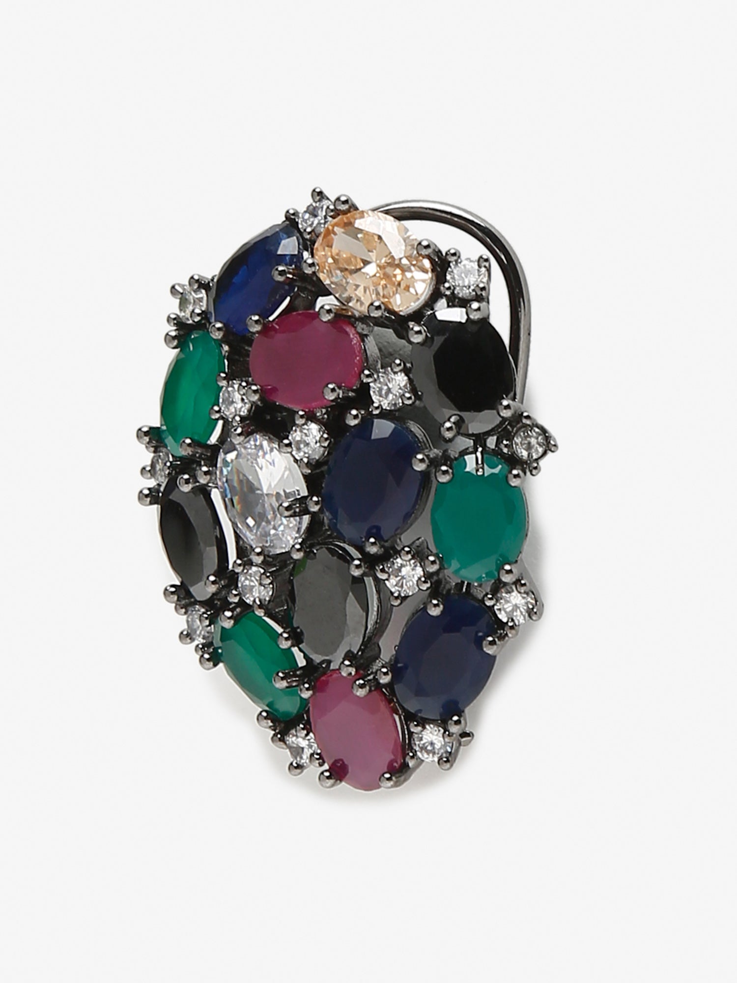 Multicoloured Rhodium-Plated Teardrop Shaped Drop Earrings - Ruby Raang | Grocsy
