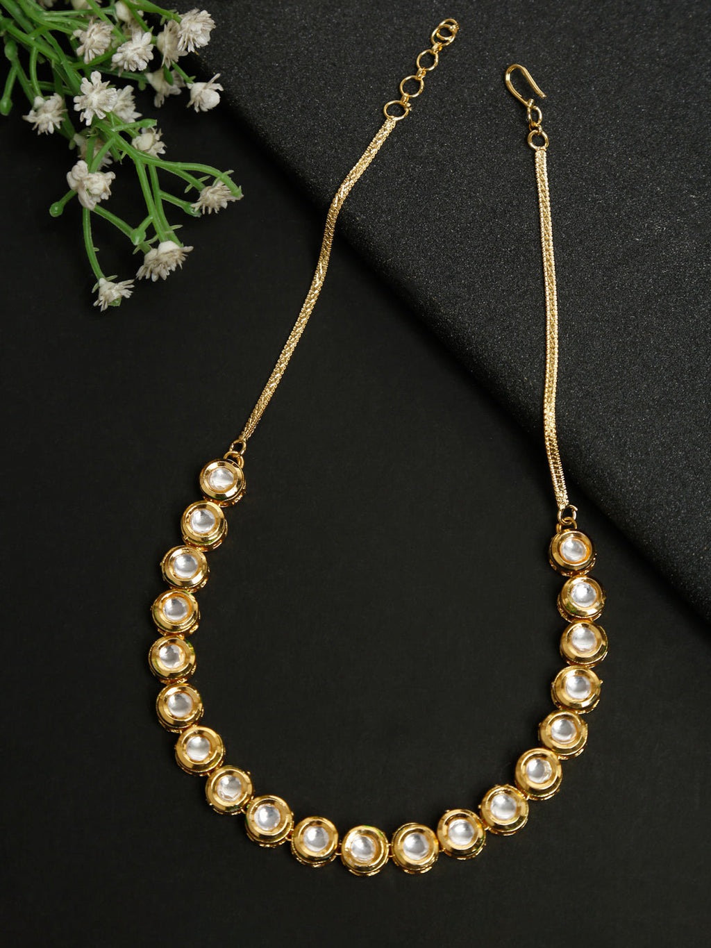 Gold-Polished Kundan Choker - Ruby Raang | Grocsy