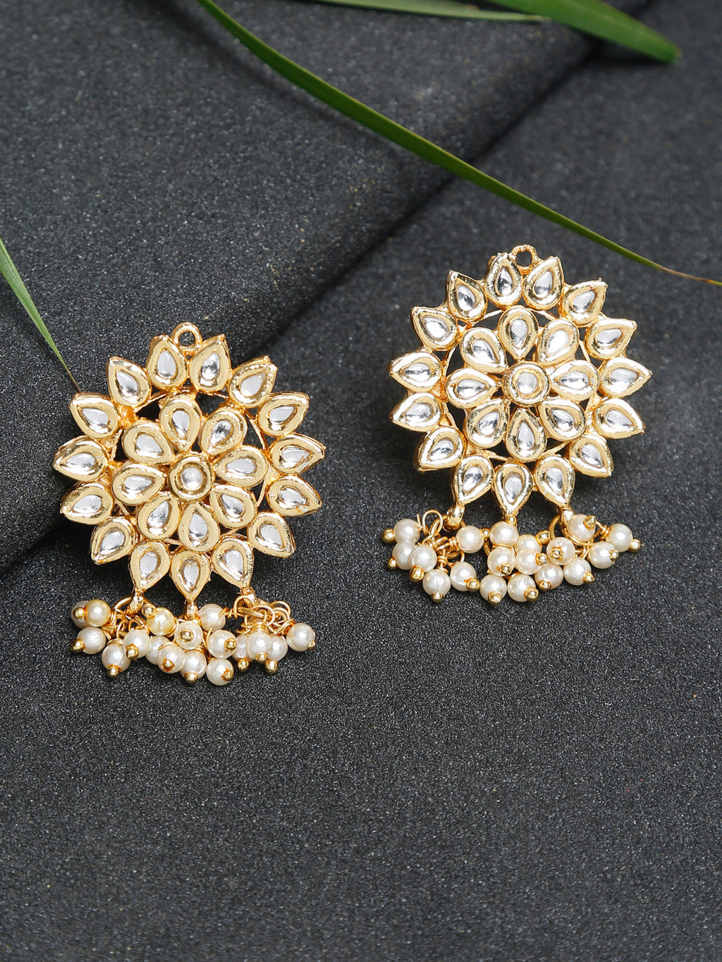Gold-Polished Kundan Earrings - Ruby Raang | Grocsy