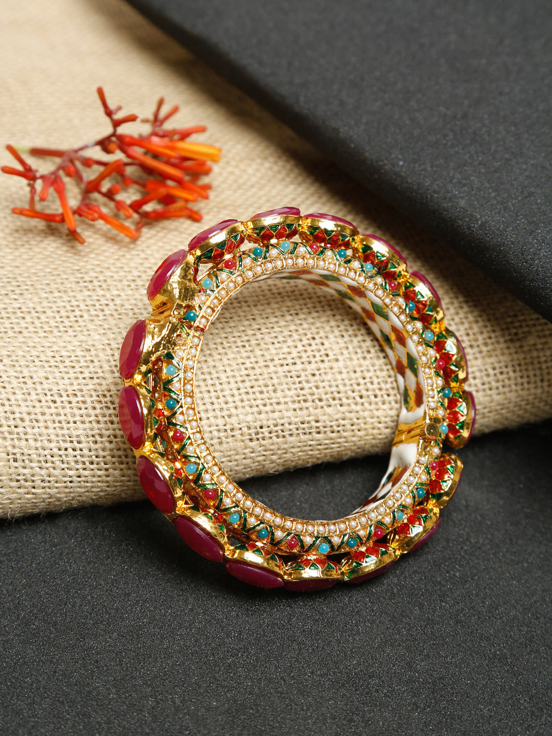 Single Multi Embellished Bangle - Ruby Raang | Grocsy