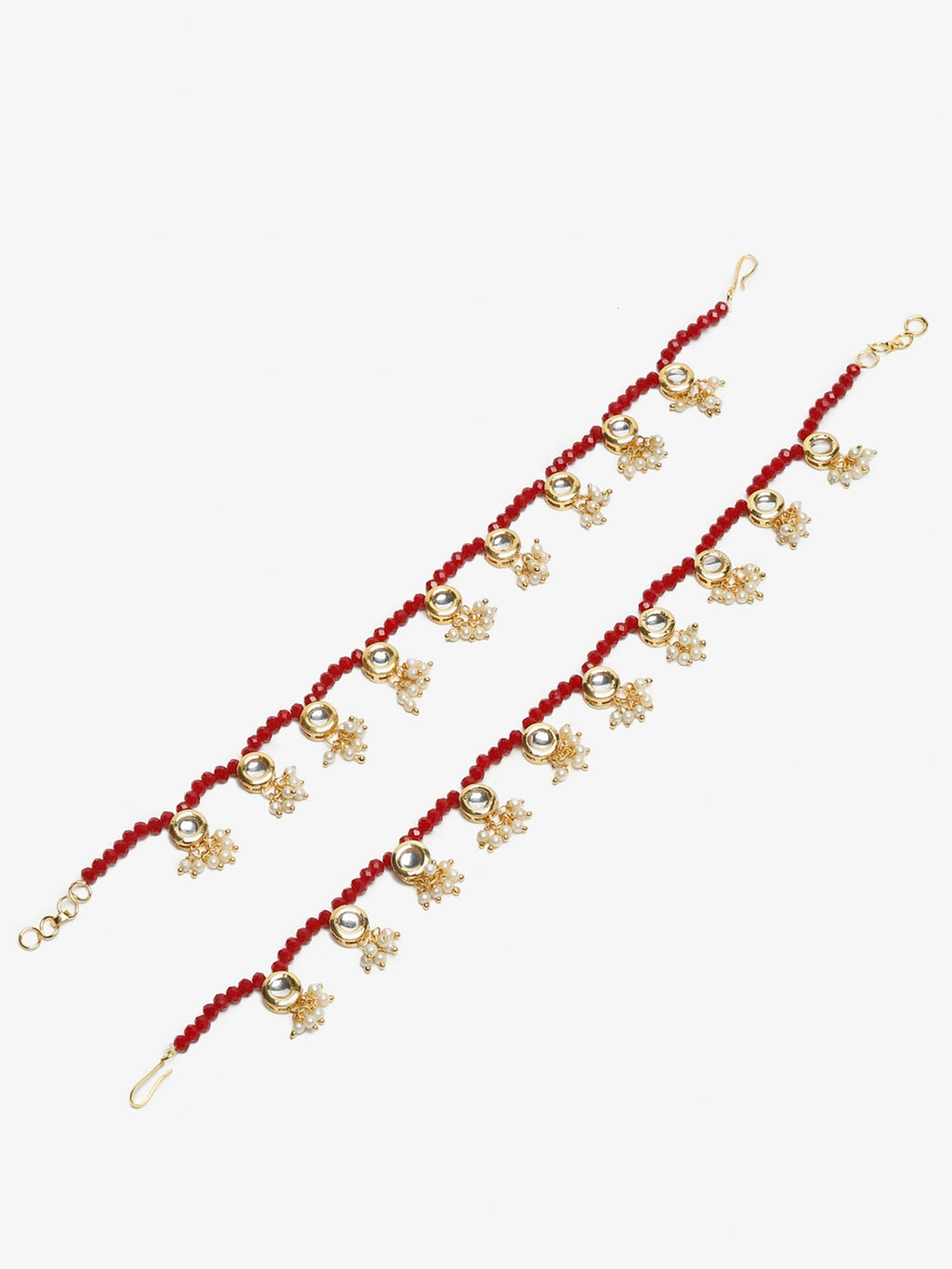 Women's Set Of 2 Red Anklets - Ruby Raang | Grocsy