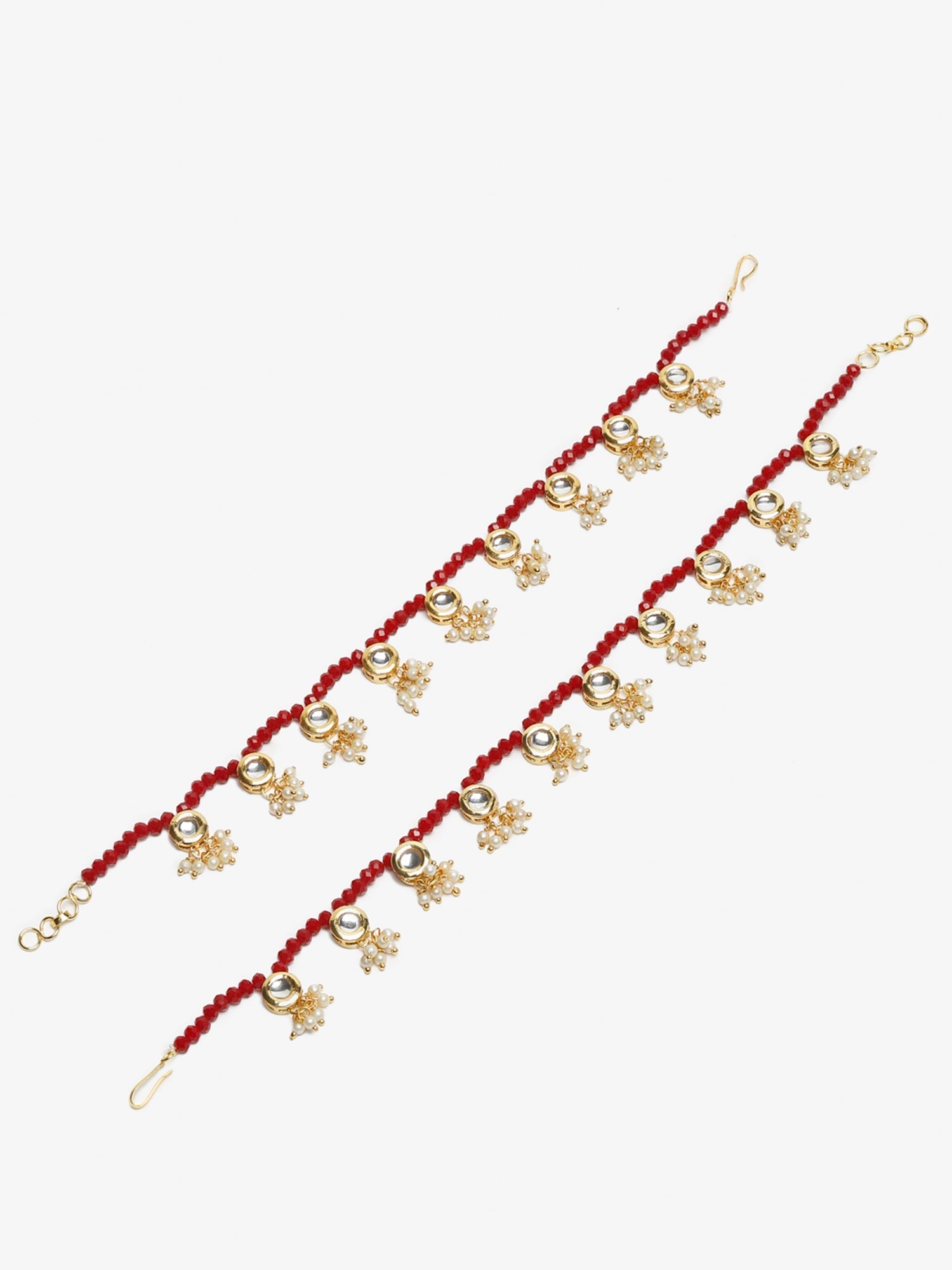Women's Set Of 2 Red Anklets - Ruby Raang | Grocsy