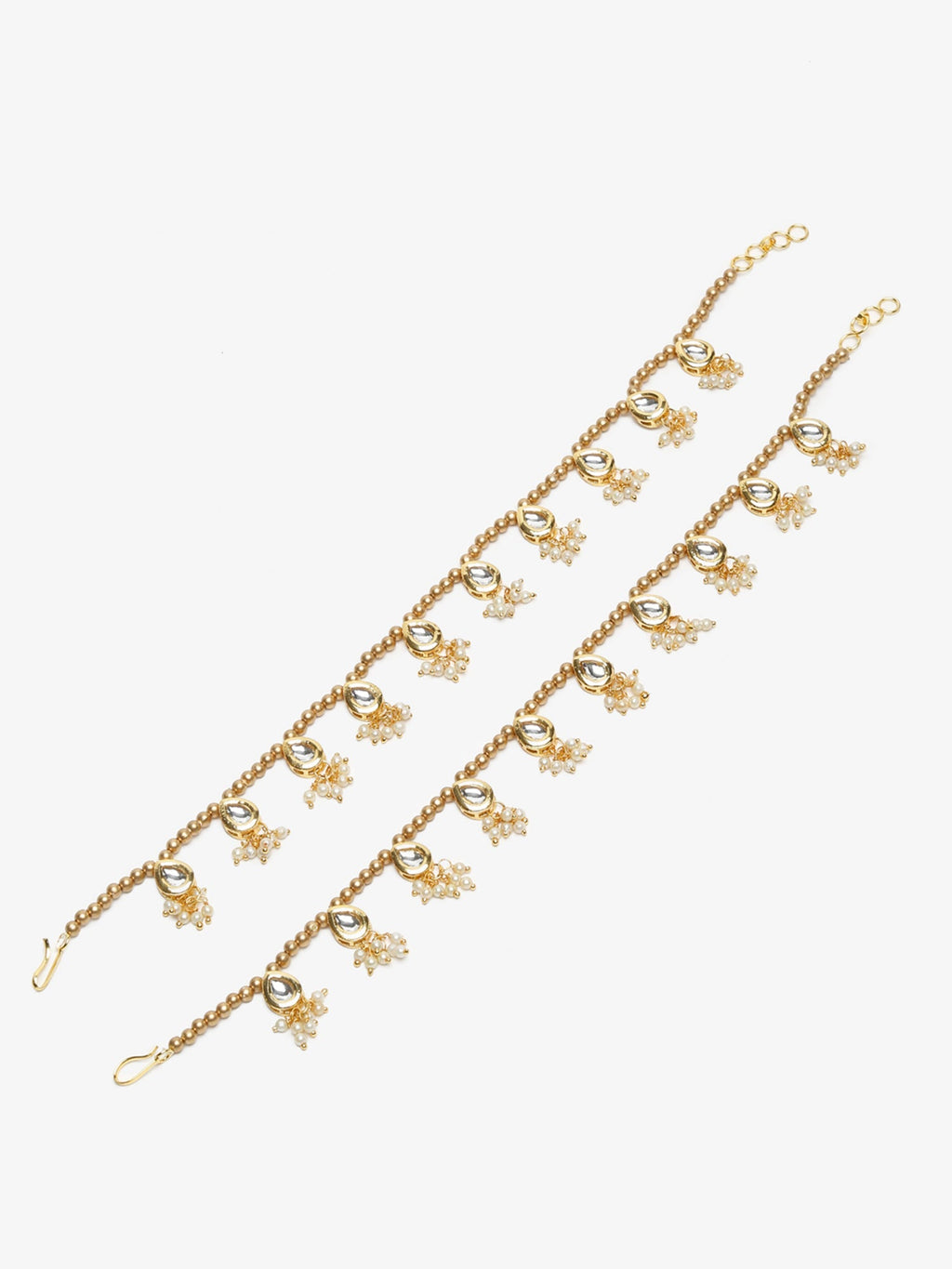 Gold-Polished White Kundan Set Of 2 Anklets - Ruby Raang | Grocsy
