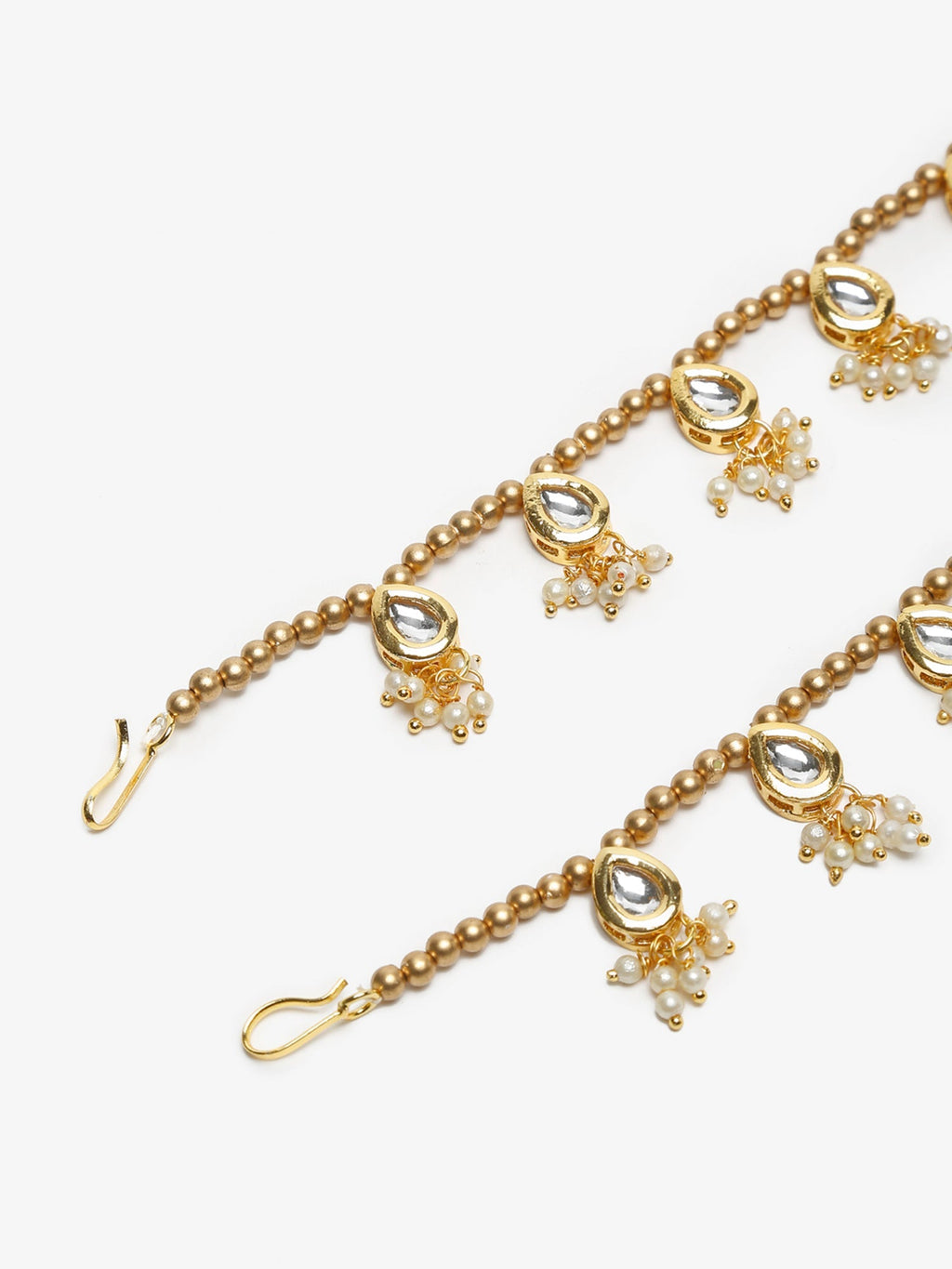 Gold-Polished White Kundan Set Of 2 Anklets - Ruby Raang | Grocsy