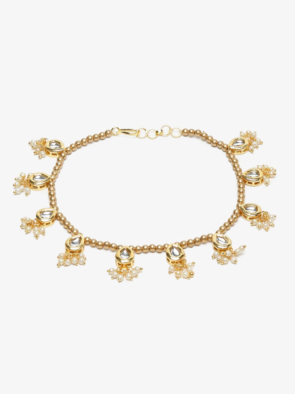 Gold-Polished White Kundan Set Of 2 Anklets - Ruby Raang | Grocsy