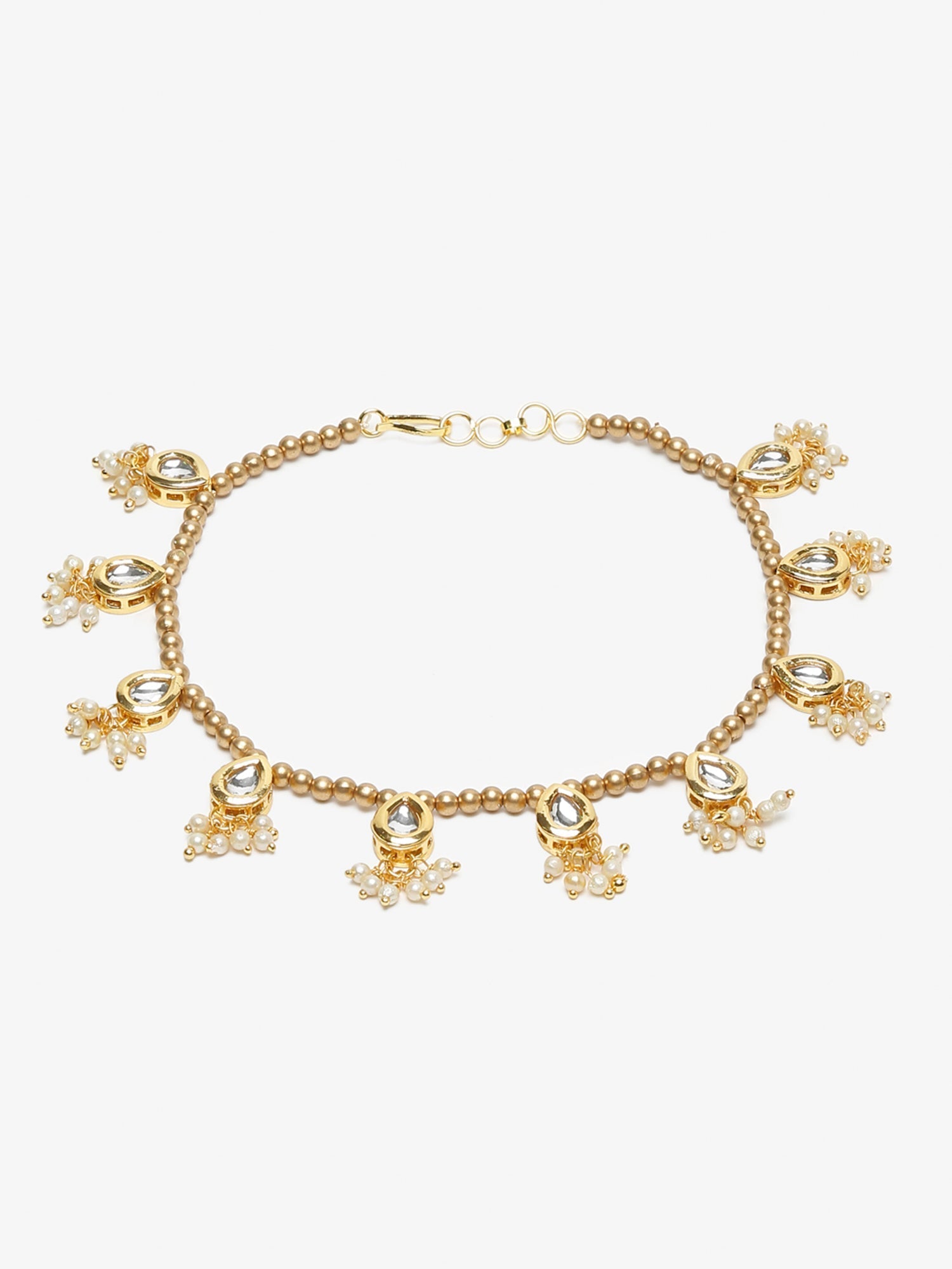 Gold-Polished White Kundan Set Of 2 Anklets - Ruby Raang | Grocsy