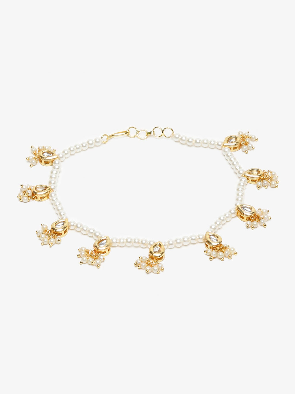 Women's White Gold Pearl Anklets - Ruby Raang | Grocsy