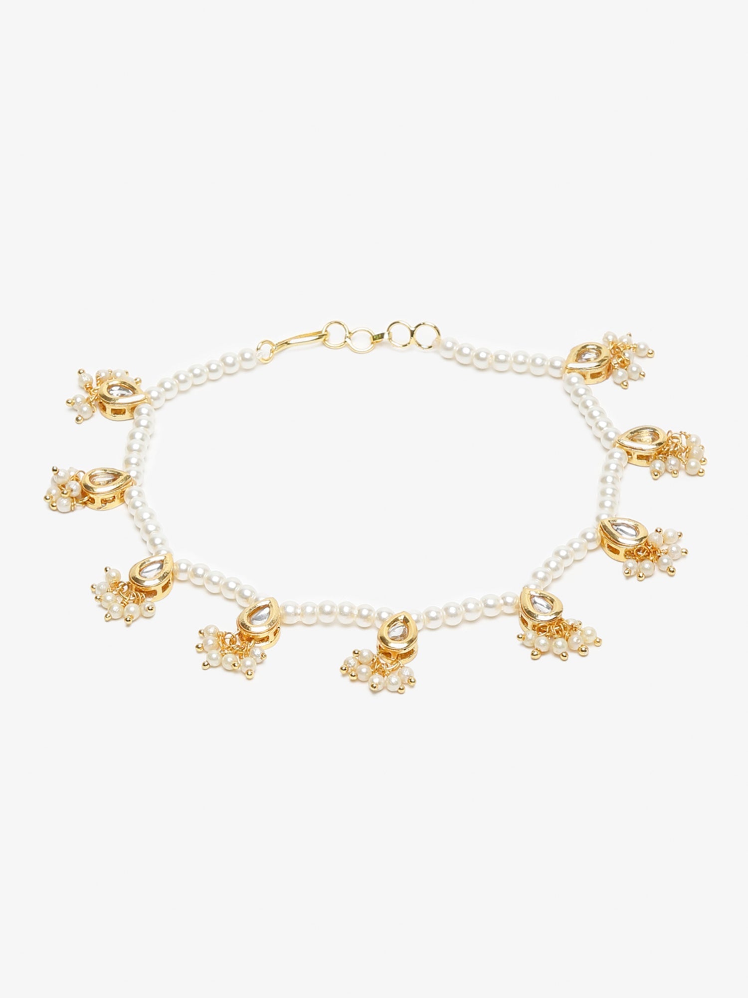Women's White Gold Pearl Anklets - Ruby Raang | Grocsy