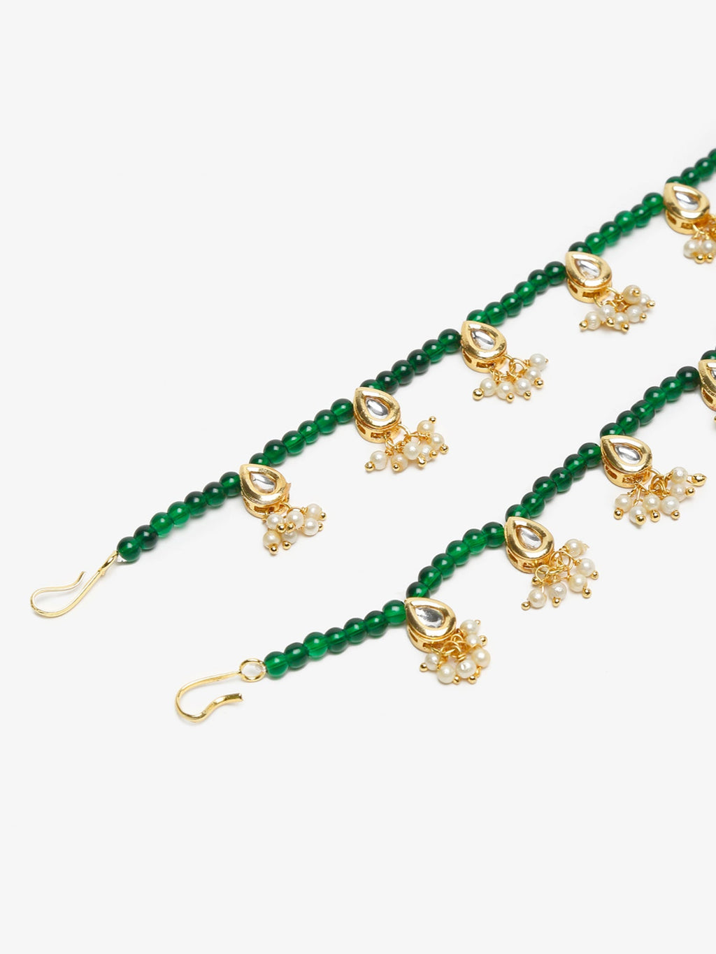 Women's Green Gold-Polished Anklets Set Of 2 - Ruby Raang | Grocsy