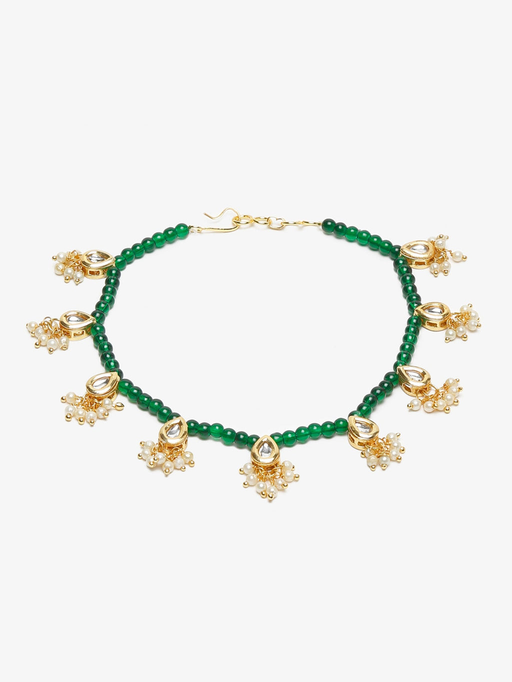Women's Green Gold-Polished Anklets Set Of 2 - Ruby Raang | Grocsy