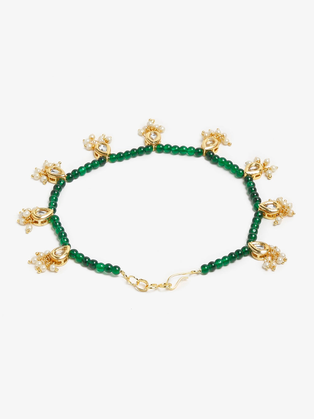 Women's Green Gold-Polished Anklets Set Of 2 - Ruby Raang | Grocsy