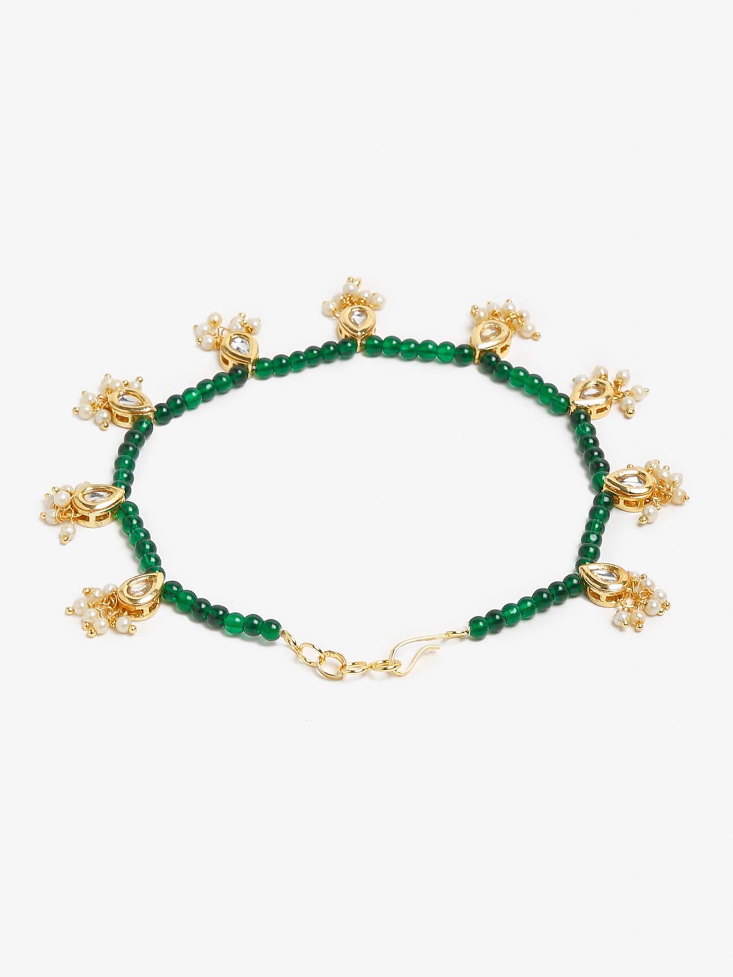 Women's Green Gold-Polished Anklets Set Of 2 - Ruby Raang | Grocsy