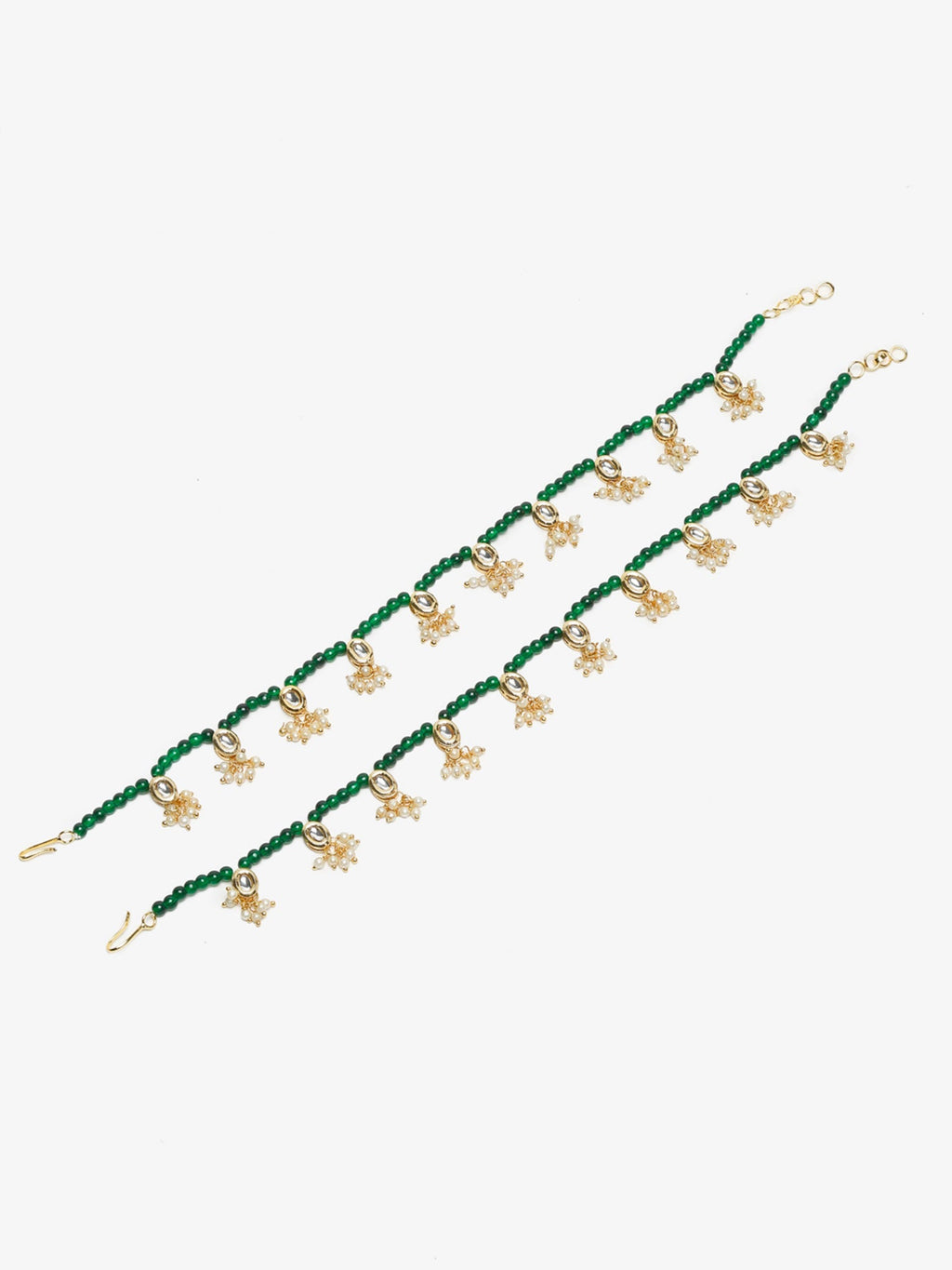 Women's Set Of 2 Green Anklets - Ruby Raang | Grocsy