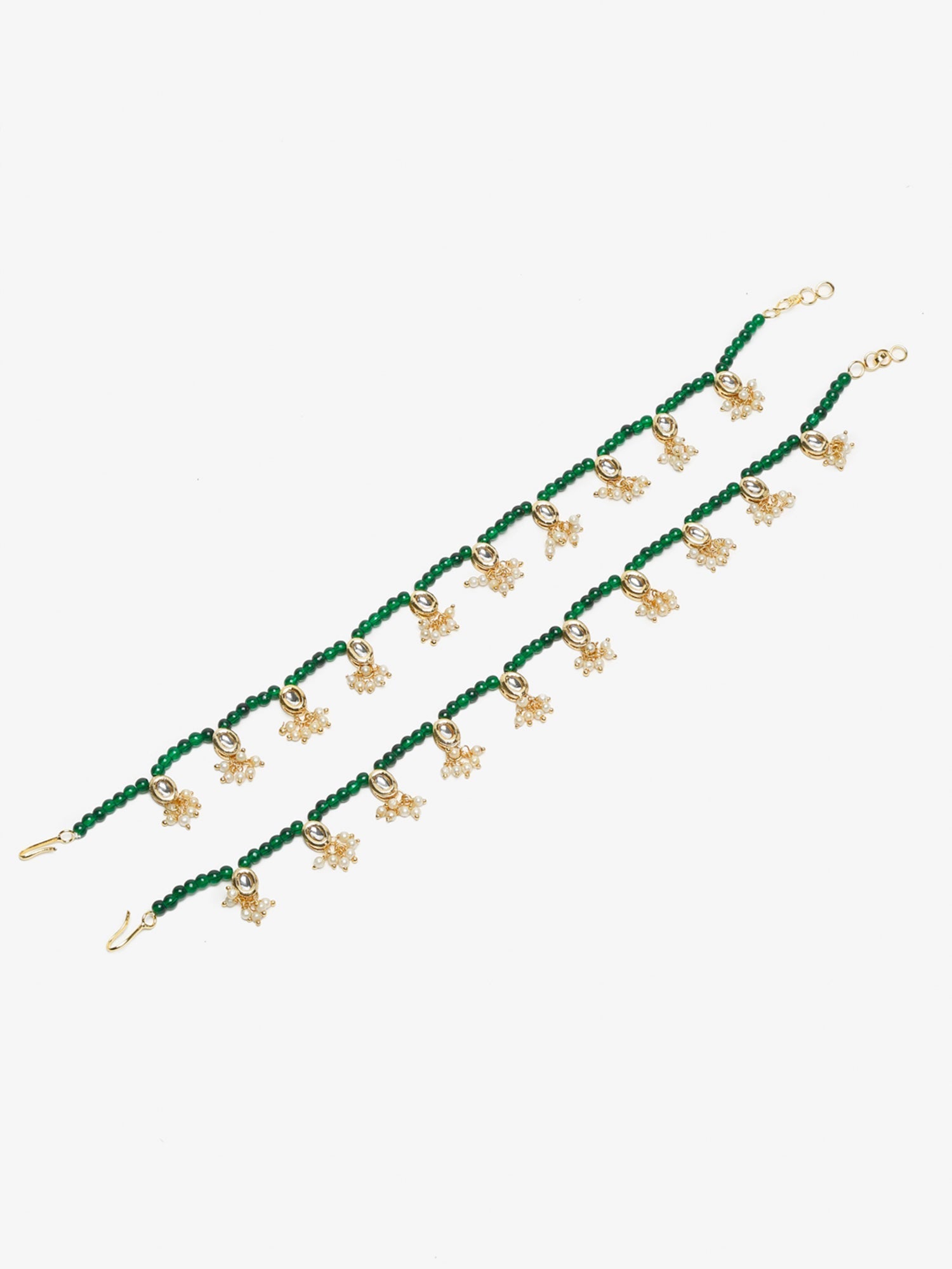 Women's Set Of 2 Green Anklets - Ruby Raang | Grocsy